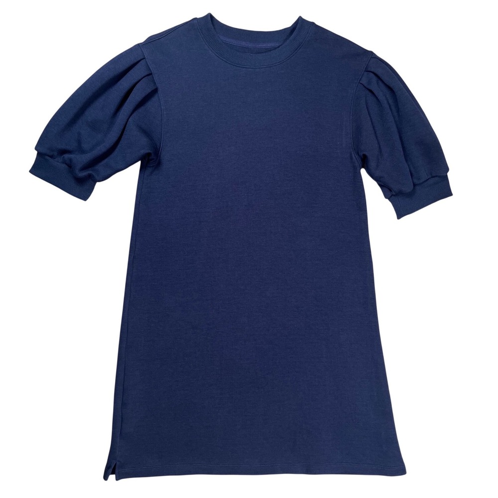 Addison Bay Soft Luxe Cedar Dress‎ Women Size Small Navy Blue Puff Sleeve Mini